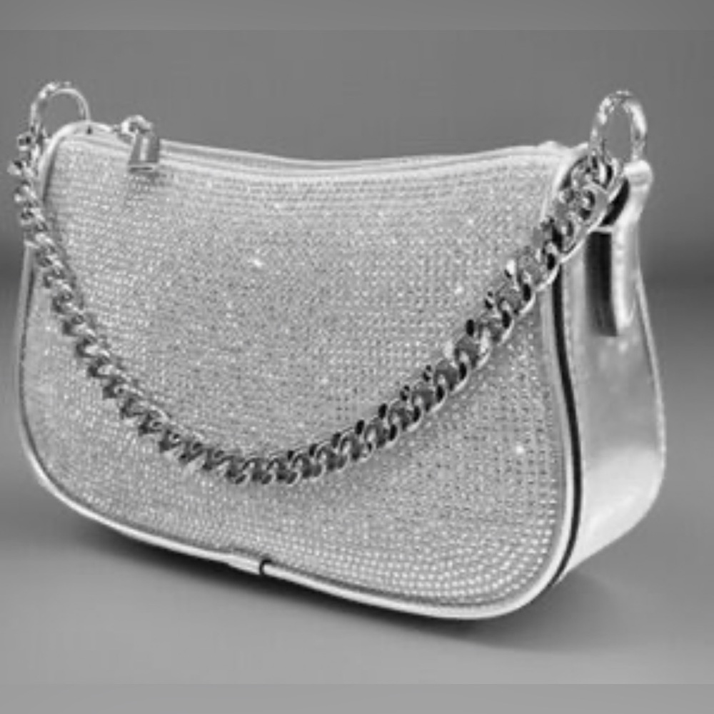 Michael Kors Small Silver Carmela Pouchette Shoulder/Crossbody